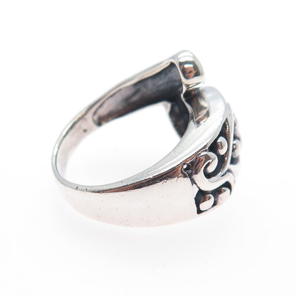SX SALLY C 925 Sterling Silver Vintage Modernist Swirl Heart Ring Size 6.25