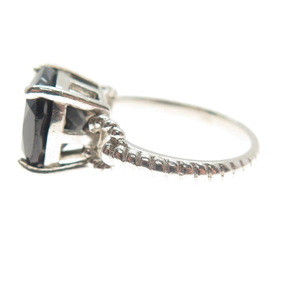 TGGC 925 Sterling Silver Vintage Checkered Black Spinel Twisted Ring Size 5.25