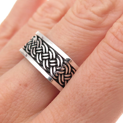 925 Sterling Silver Vintage Braided Oxidized Square Band Ring Size 10.5