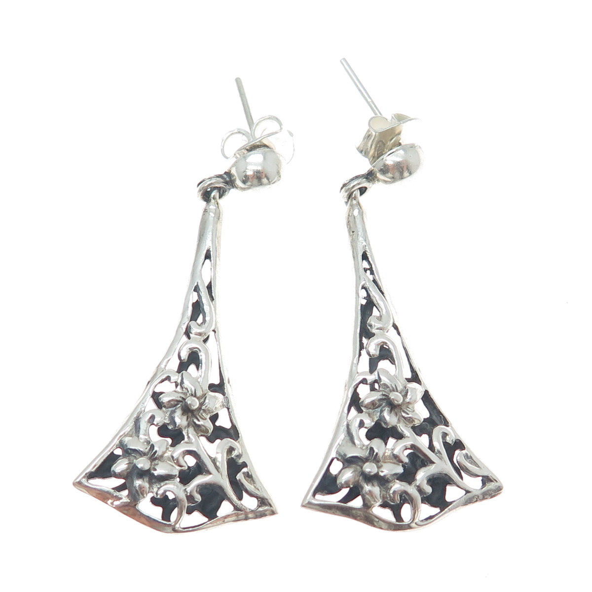 PLATELLA 950 Silver Vintage Floral Dangle Earrings