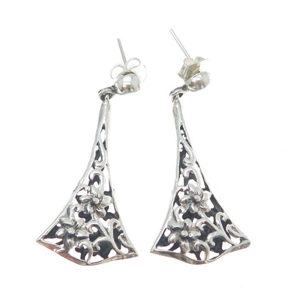 PLATELLA 950 Silver Vintage Floral Dangle Earrings