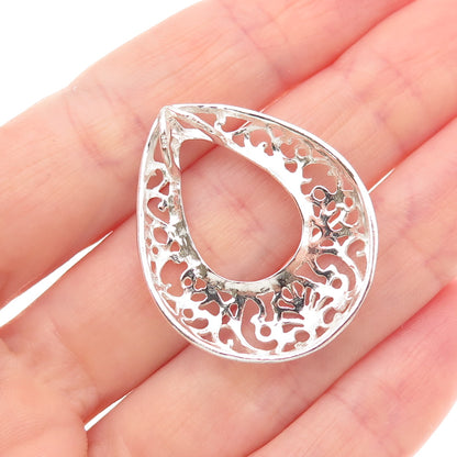 925 Sterling Silver Vintage Ornate Teardrop Slide Charm Pendant