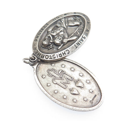 GORHAM Sterling Silver Antique St. Mary St. Christopher Slide Dual Sided Pendant