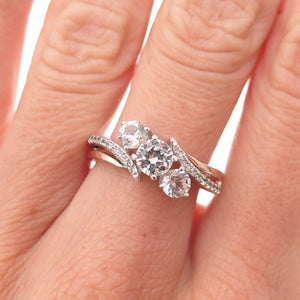 Jane Seymour 925 Sterling Silver 10K Gold Real White Topaz Ring Size 6.75