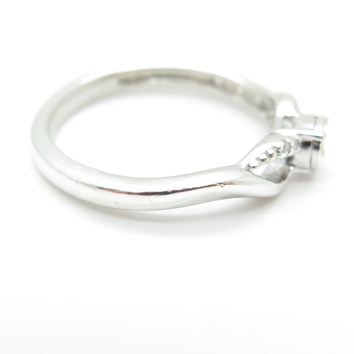 SUN 925 Sterling Silver Real Round-Cut Diamond Promise Ring Size 7