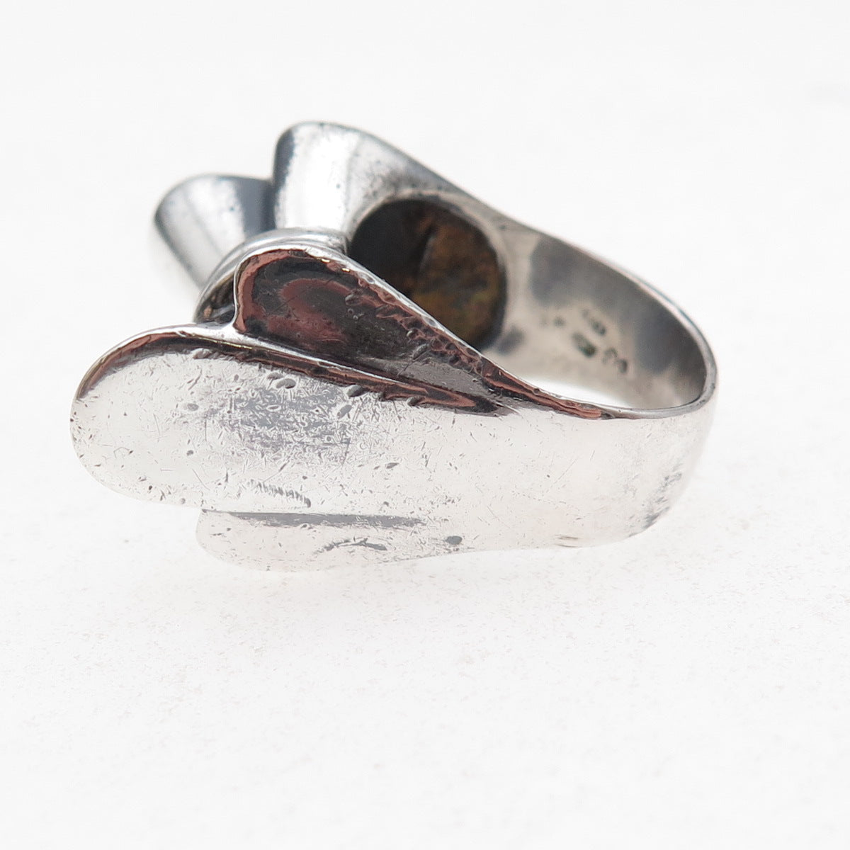 925 Sterling Silver Vintage Italy Modernist Box Oxidized Ring Size 7.75