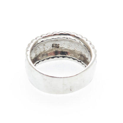925 Sterling Silver Vintage Modernist Shell Oxidized Ring Size 6.75