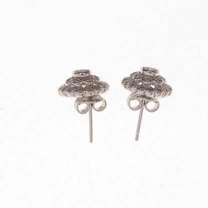 ESPO Joseph Esposito 925 Sterling Silver Round-Cut C Z Floral Stud Earrings
