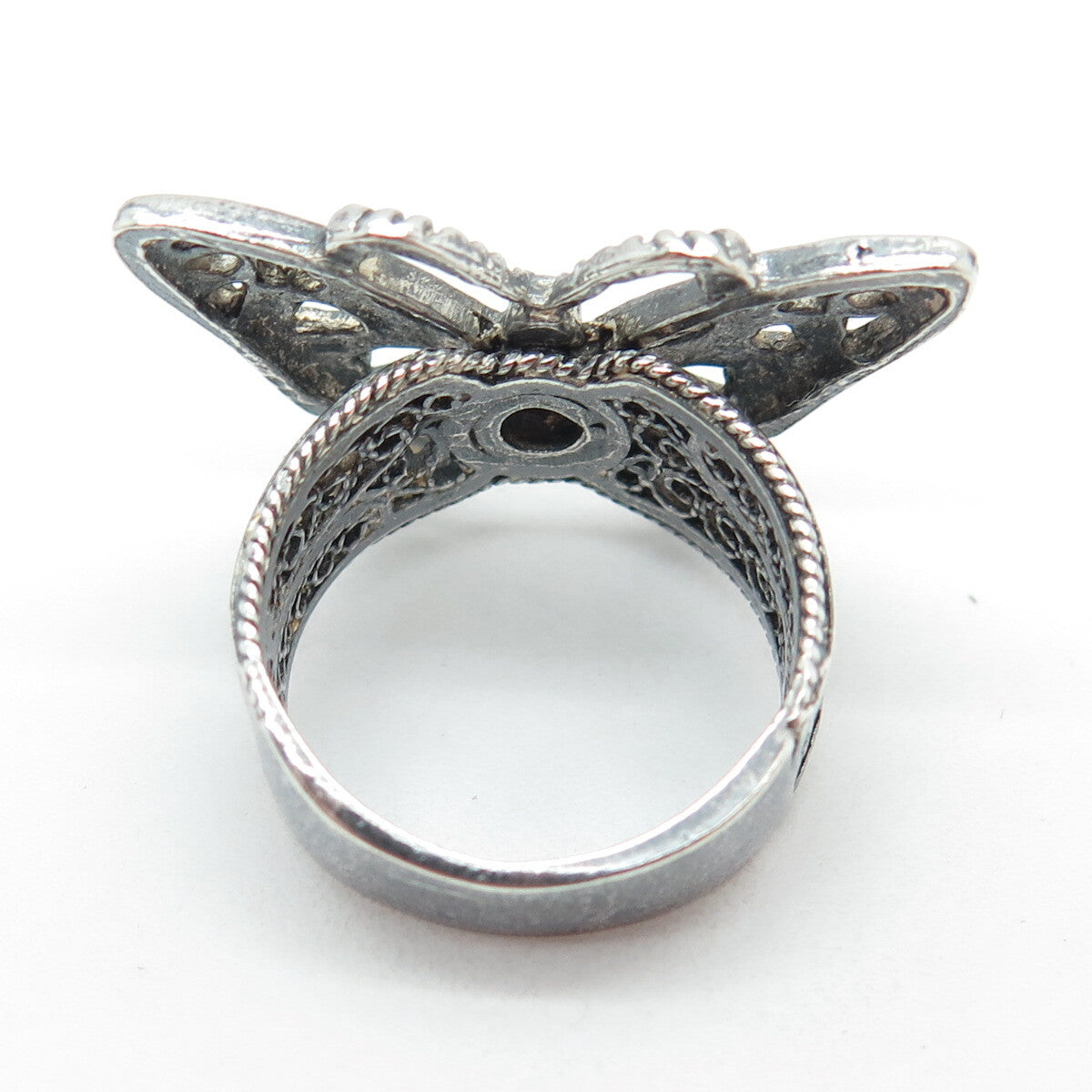 925 Sterling Silver Vintage Butterfly Oxidized Ring Size 6.5