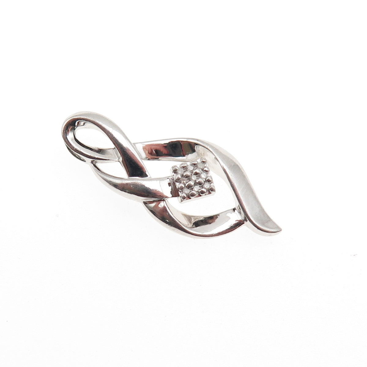 SUN 925 Sterling Silver Real Round-Cut Diamond Twisted Charm Pendant