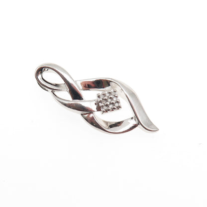 SUN 925 Sterling Silver Real Round-Cut Diamond Twisted Charm Pendant