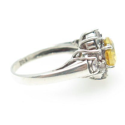 925 Sterling Silver Oval & Round-Cut Canary & White C Z Cluster Ring Size 7.25