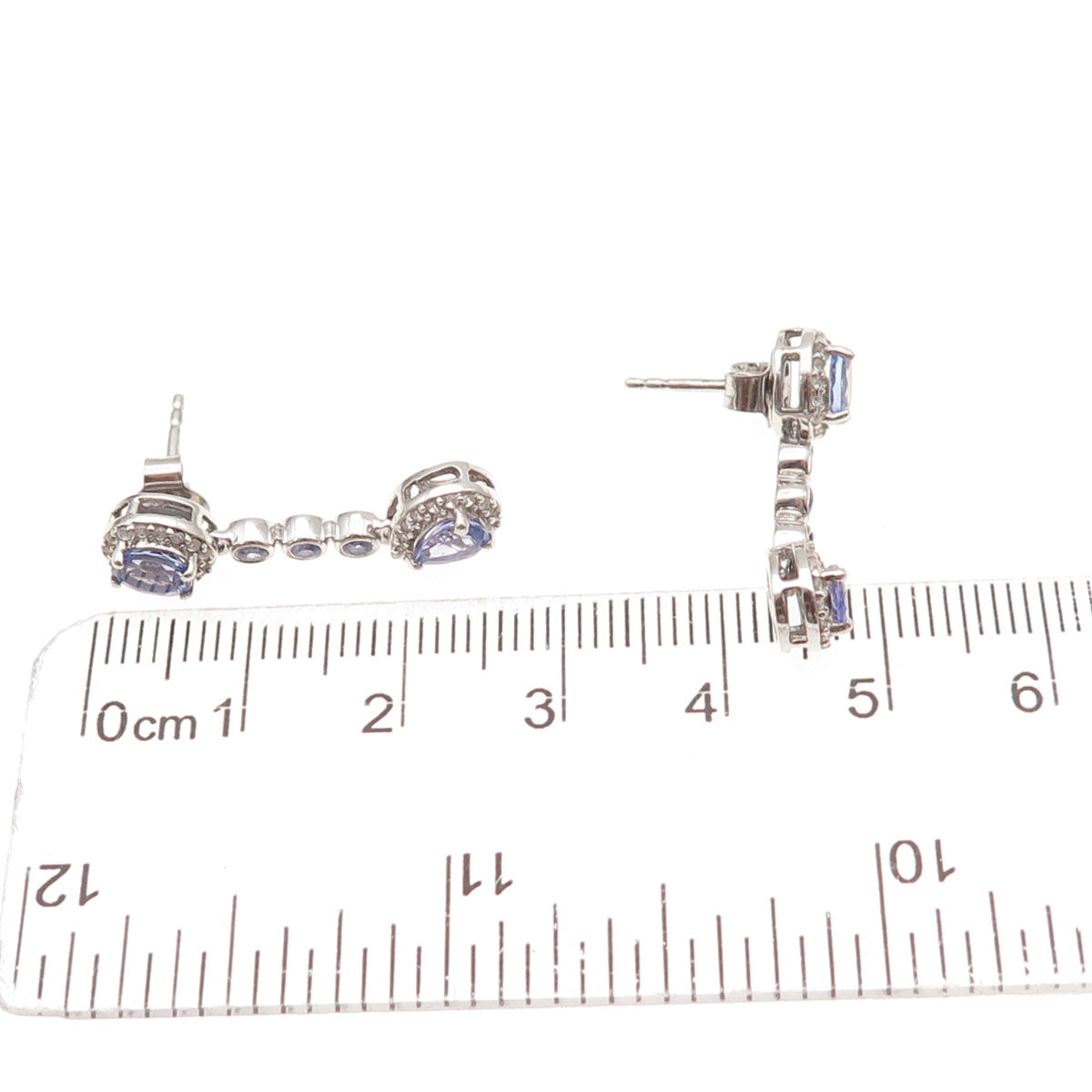 Chuck Clemency 925 Sterling Silver Real Tanzanite & White Topaz Dangle Earrings