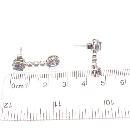 Chuck Clemency 925 Sterling Silver Real Tanzanite & White Topaz Dangle Earrings