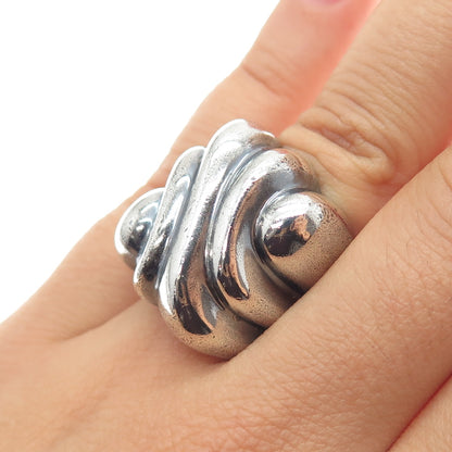 925 Sterling Silver Vintage Mexico Modernist Oxidized Ring Size 6.75