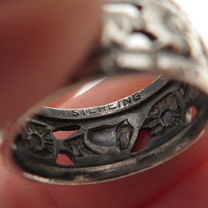 925 Sterling Silver Antique Art Deco Floral Oxidized Band Ring Size 6.75