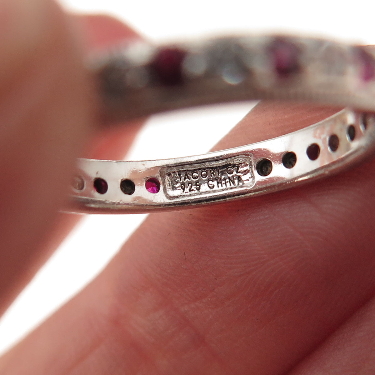 Tacori 925 Sterling Silver Lab-Created Ruby & C Z Eternity Band Ring Size 7.25