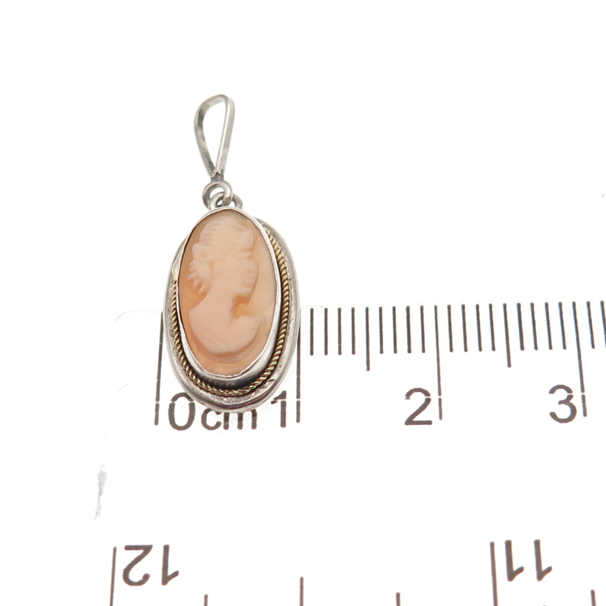 800 Silver 2-Tone Antique Art Deco Real MOP Lady Cameo Charm Pendant