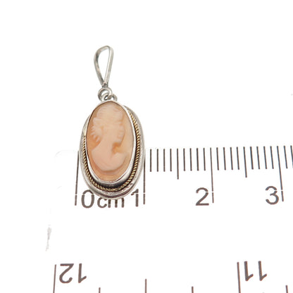 800 Silver 2-Tone Antique Art Deco Real MOP Lady Cameo Charm Pendant