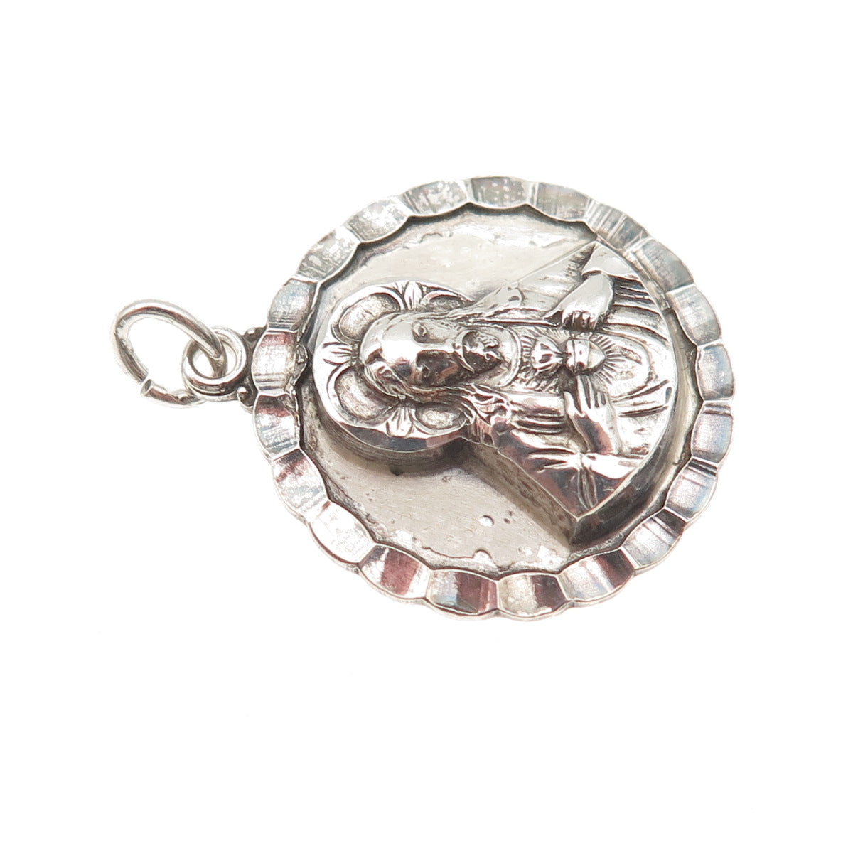 Creed 925 Sterling Silver Vintage Jesus Sacred Heart Medal Charm Pendant
