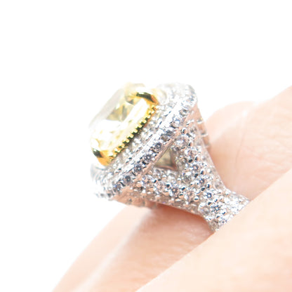 DSMK 925 Sterling Silver White & Yellow C Z Sparkle Ring Size 6.25