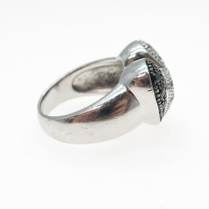 925 Sterling Silver Round-Cut Black & White C Z Heart Ring Size 6.5