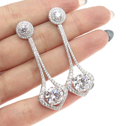 925 Sterling Silver Round-Cut C Z Drop Dangling Earrings