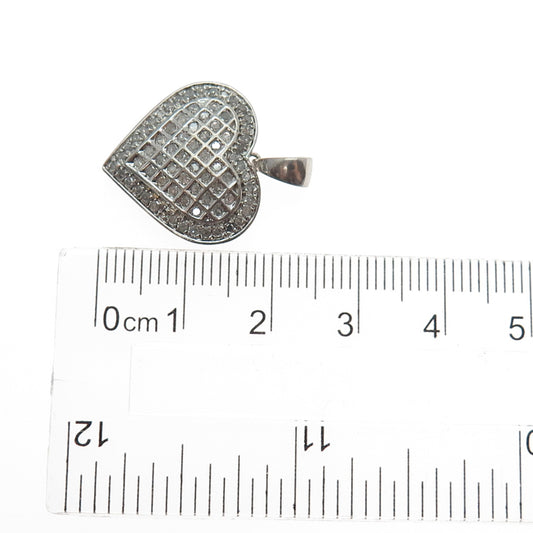 925 Sterling Silver Real Round-Cut Diamond Heart Charm Pendant