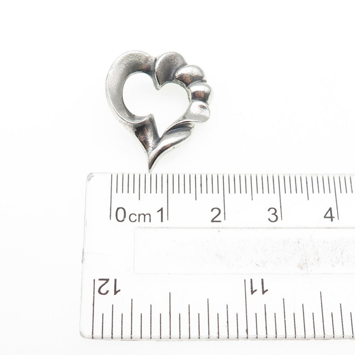 925 Sterling Silver Vintage Modernist Heart Oxidized Mini Slide Charm Pendant
