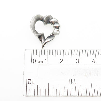 925 Sterling Silver Vintage Modernist Heart Oxidized Mini Slide Charm Pendant