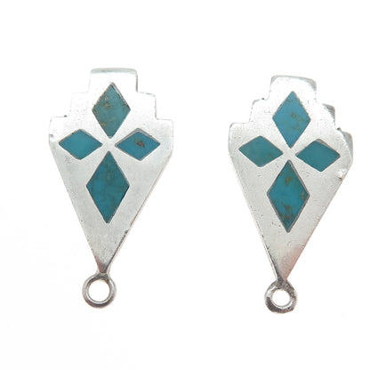 Old Pawn 925 Sterling Silver Vintage Turquoise Gem Tribal Jacket Earrings