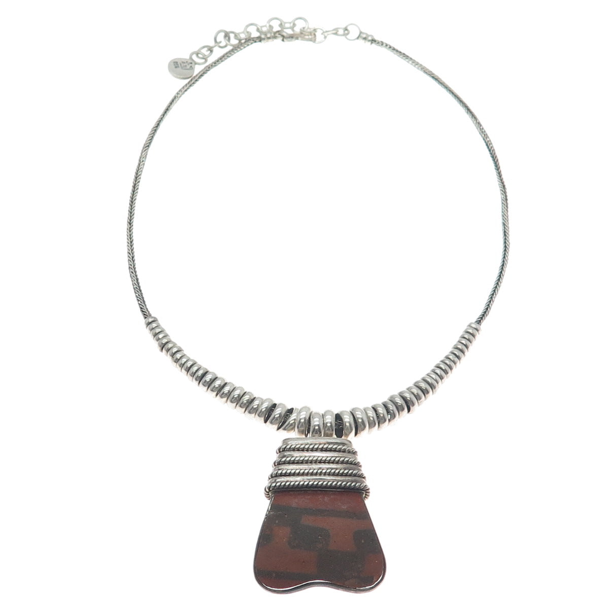 950 Silver Vintage Peruvian Clay Pottery Tribal Wheat Chain Necklace 20-22"