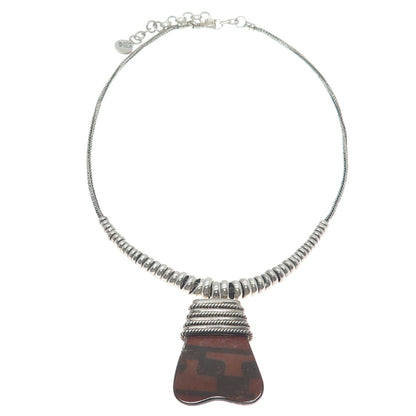 950 Silver Vintage Peruvian Clay Pottery Tribal Wheat Chain Necklace 20-22"