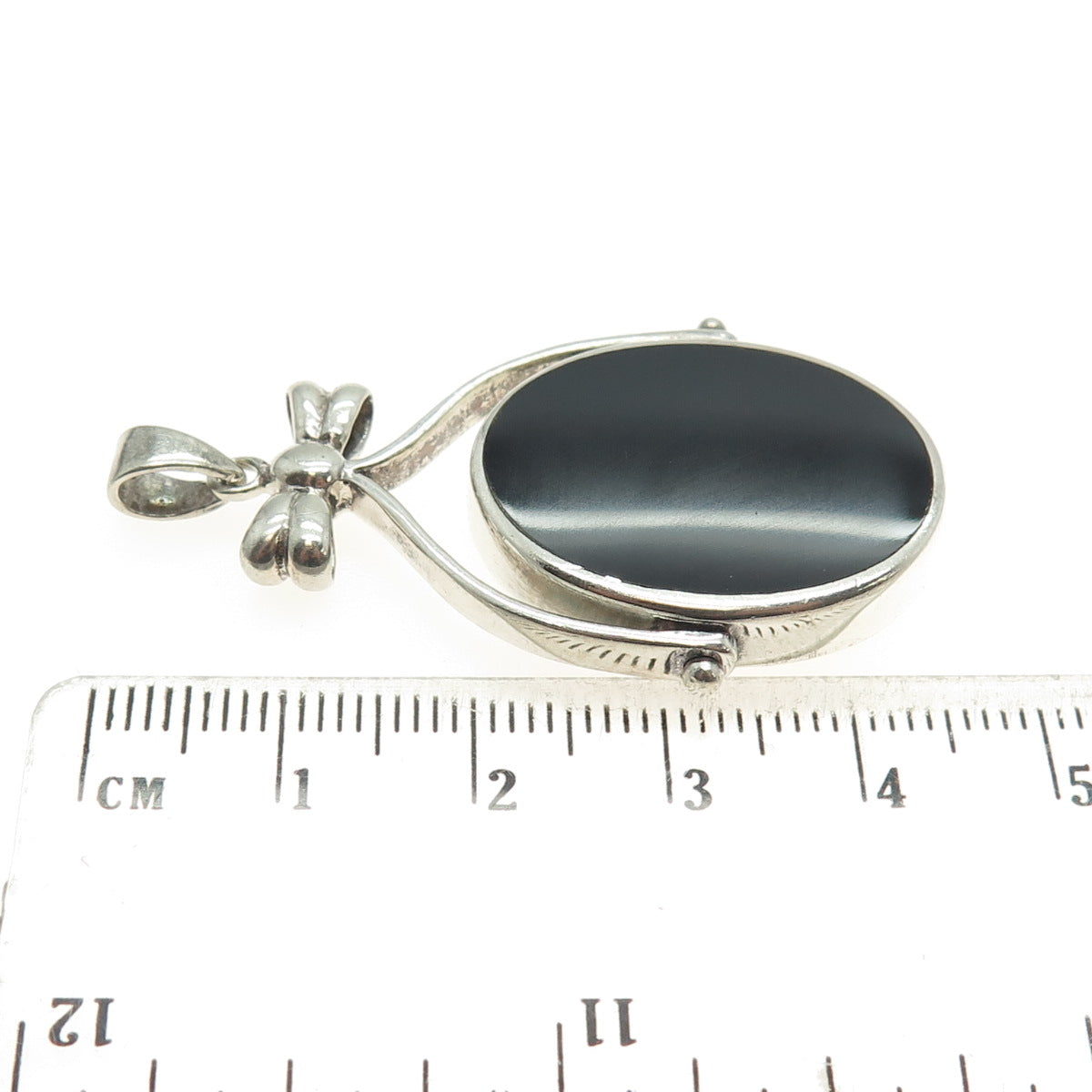 925 Sterling Silver Vintage Mother-of-Pearl Black Onyx Gem Double Sided Pendant