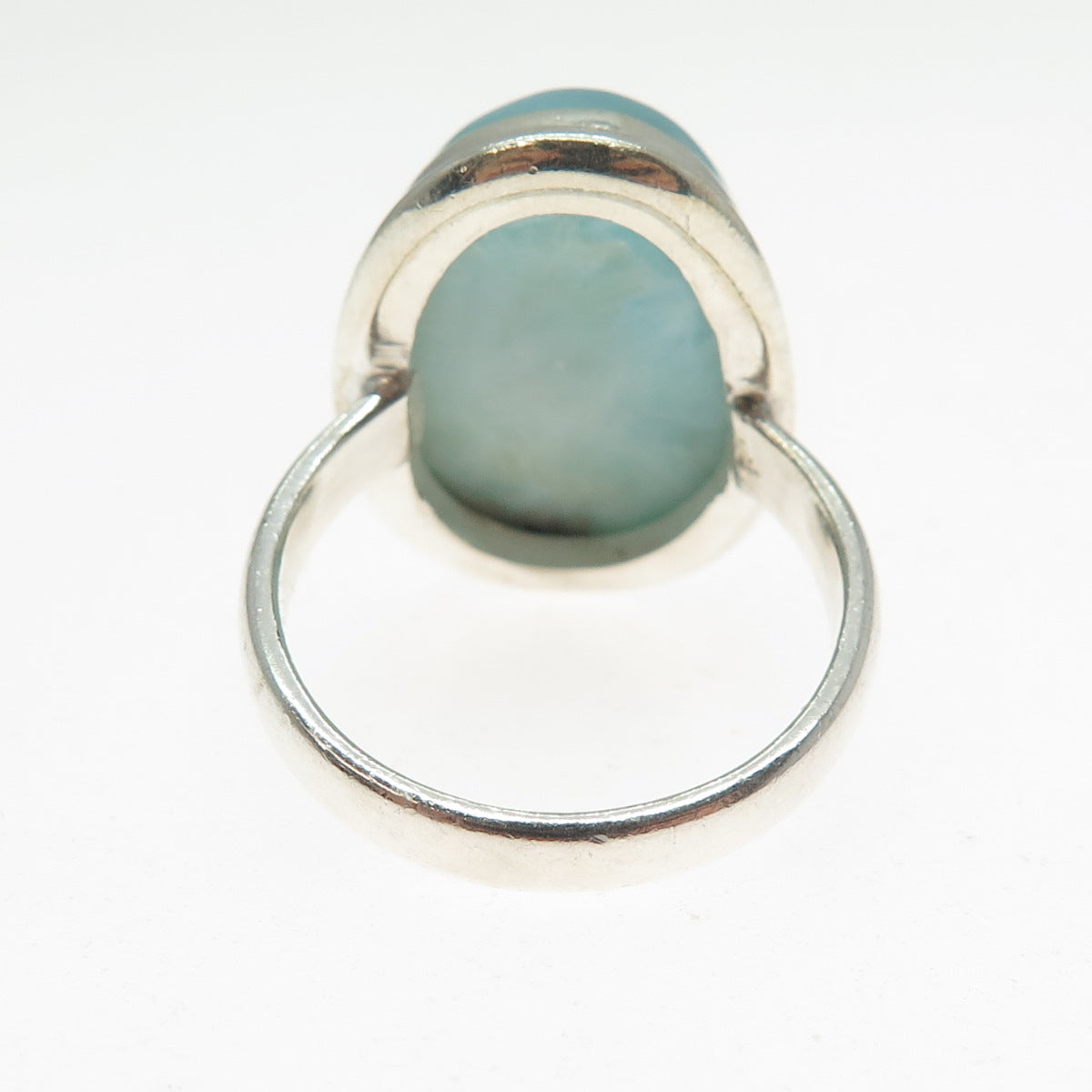 925 Sterling Silver Vintage Real Cabochon Larimar Ring Size 7.25