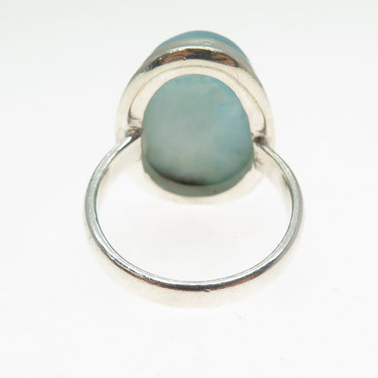 925 Sterling Silver Vintage Real Cabochon Larimar Ring Size 7.25
