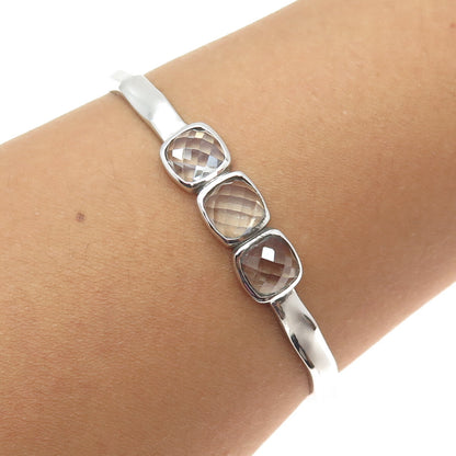 CHARLES GARNIER 925 Sterling Silver Real Clear Quartz Adjustable Bracelet 6.75"