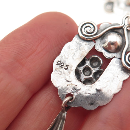 925 Sterling Silver Vintage Floral Oxidized Dangle Earrings