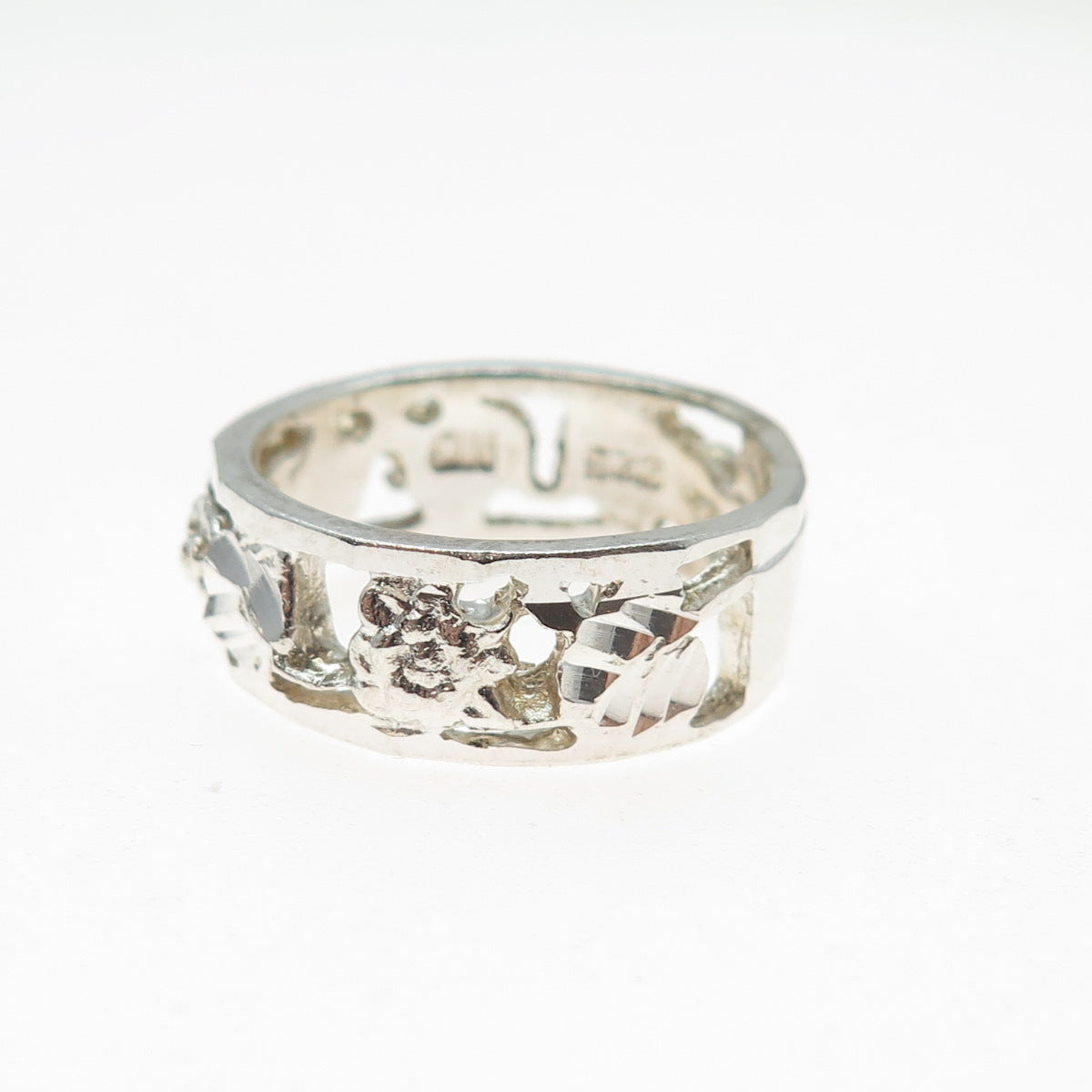 CHAPAL ZENRAY 925 Sterling Silver Vintage Flower Band Ring Size 8.25