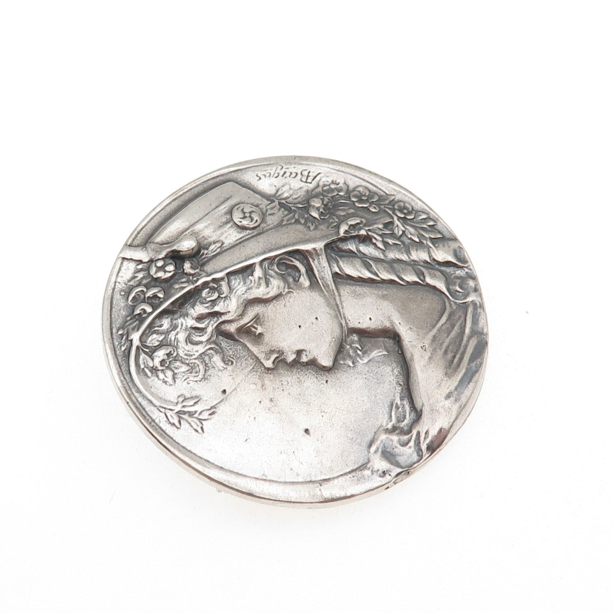 Armand Bargas 925 Sterling Silver Vintage Lady Cameo Oxidized Pin Brooch Pendant