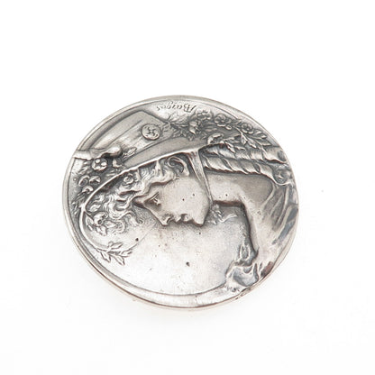 Armand Bargas 925 Sterling Silver Vintage Lady Cameo Oxidized Pin Brooch Pendant