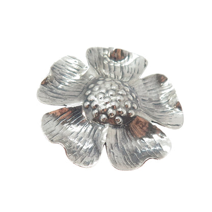 925 Sterling Silver Vintage Flower Blossom Oxidized Handmade Pin Brooch