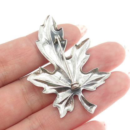 925 Sterling Silver Antique Art Deco Maple Leaf Textured Pin Brooch