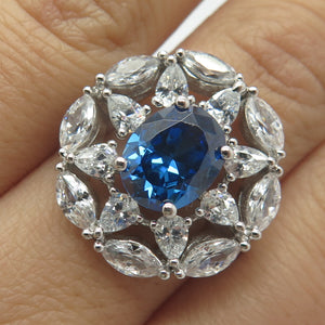 925 Sterling Silver White & Blue C Z Wide Ring Size 8