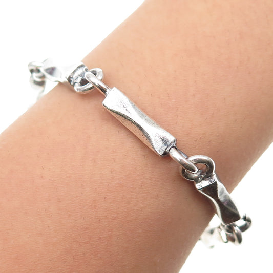 925 Sterling Silver Vintage Modernist Bar Link Oxidized Bracelet 8"