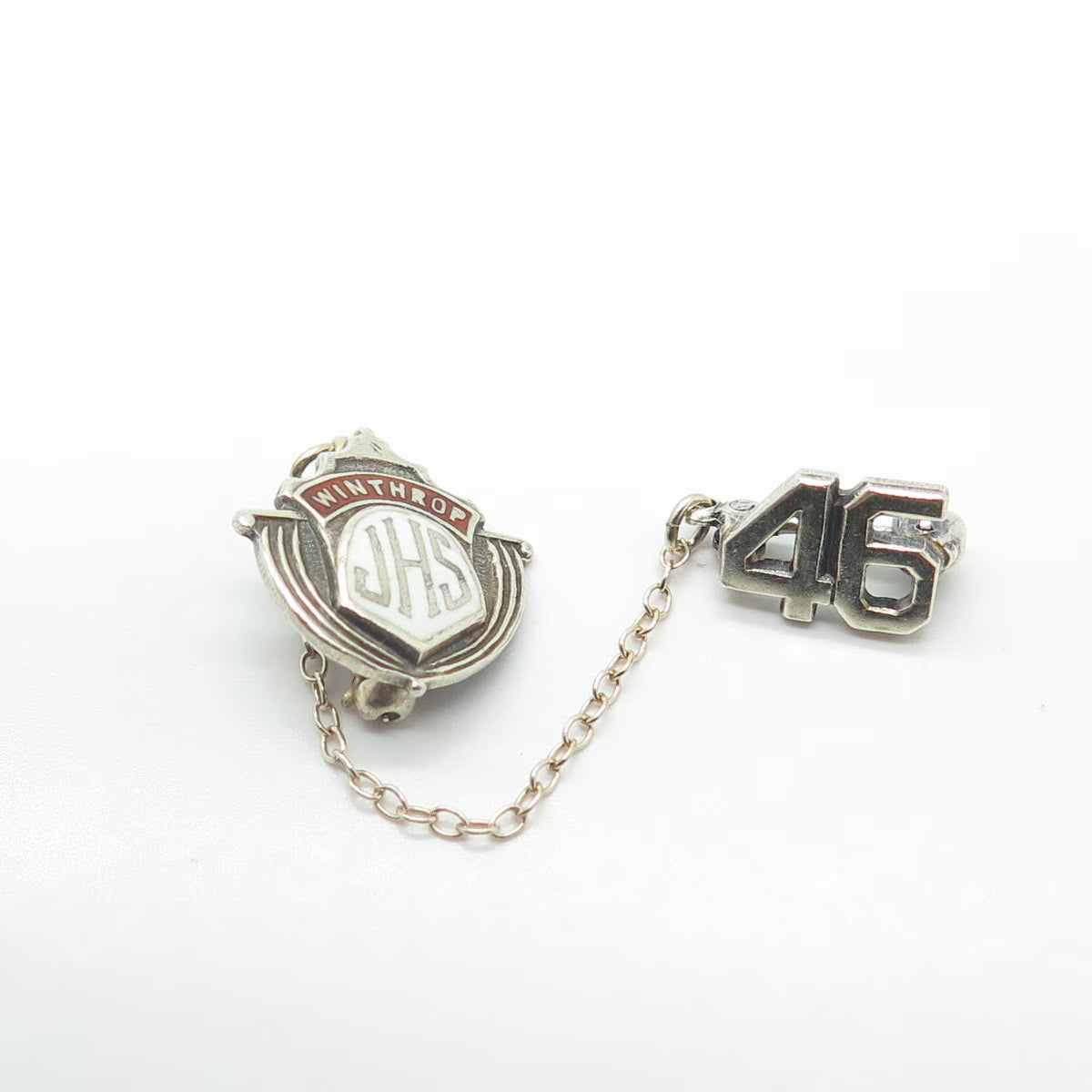 925 Sterling Silver Antique Retro 1946 "Junior High School" Double Pin Brooch