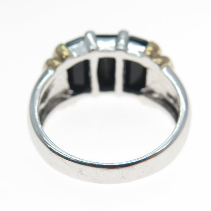 CNA PRANDA 925 Sterling Silver 2-Tone Vintage Real Black Onyx Ring Size 7.25