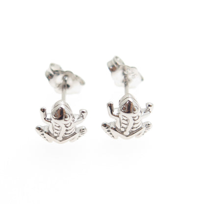 925 Sterling Silver Frog For Good Luck Stud Earrings