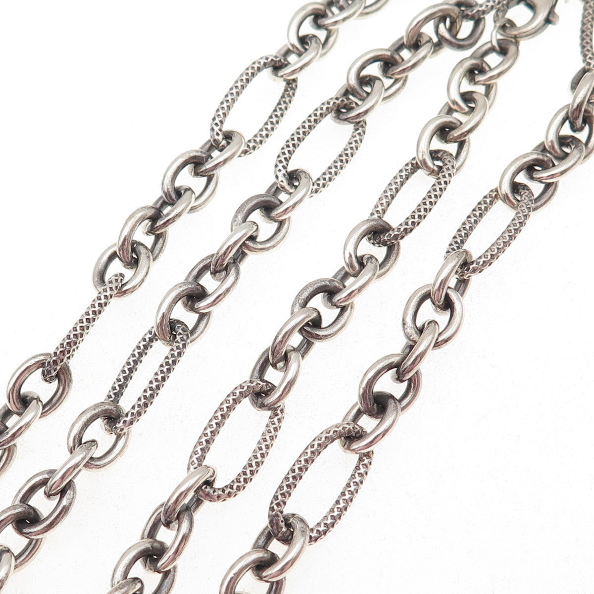 925 Sterling Silver Vintage Multi-Oval Cable Oxidized Chain Necklace 32"
