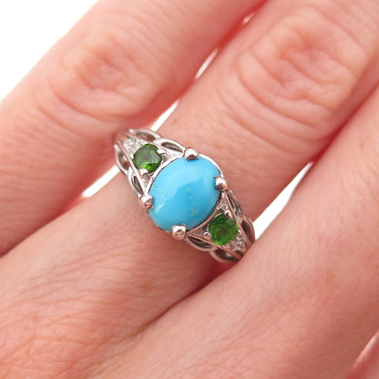 Chuck Clemency 925 Sterling Real Turquoise Peridot & White Topaz Ring Size 6.25